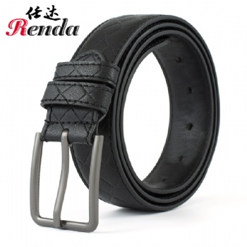 新品菱形格男士皮带 时尚百搭合金针扣腰带 青年潮流透气腰带