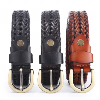 新款编织皮带男女款手工编制牛皮腰带复古针扣皮带百搭款