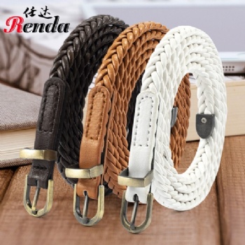 1厘米女士休闲PU编织腰带单圈塑腰打孔针扣皮质韩版腰带
